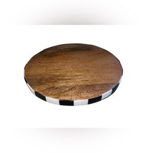 Round Wood Serving Board stand riser with legs  Black and White Checkered Edge